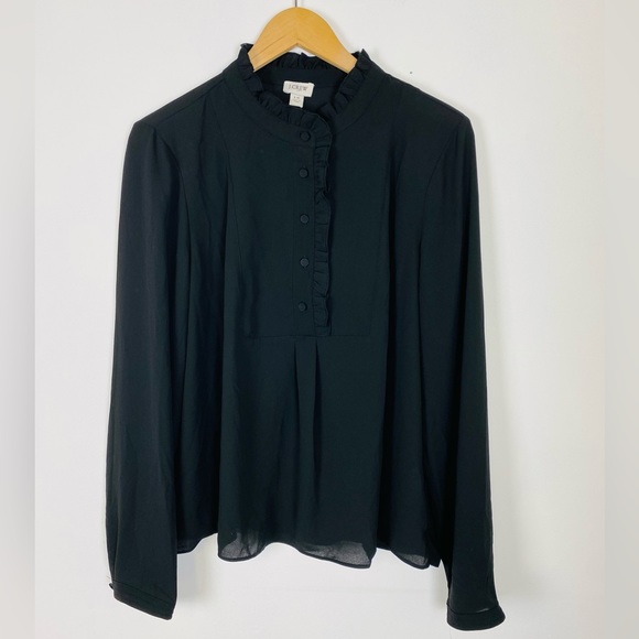 NWT J Crew Factory Women's Size 14 Black Long-sleeve Top With Ruffles - Picture 3 of 12
